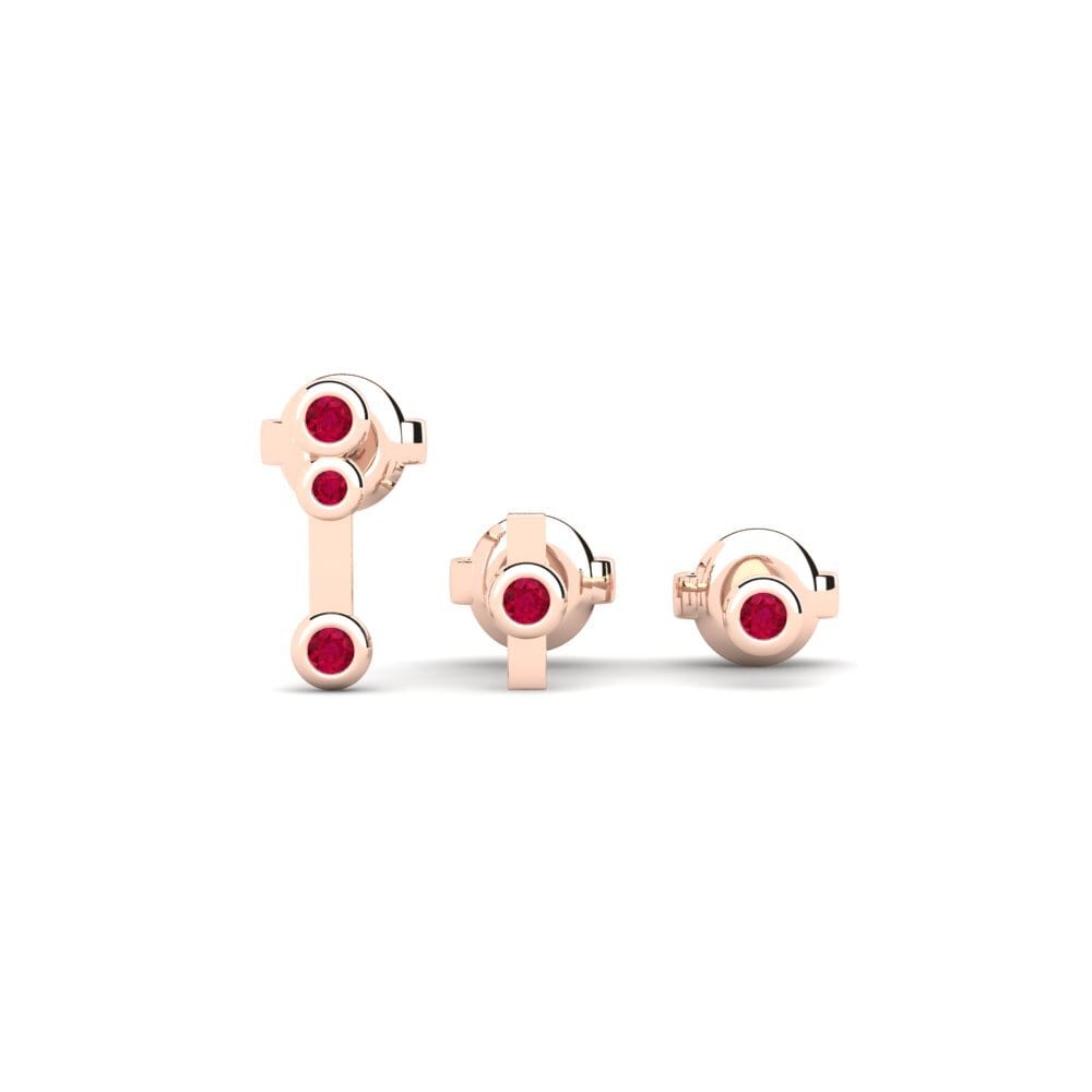 14ct Rose Gold Ruby Women's Earring Bolti - SET