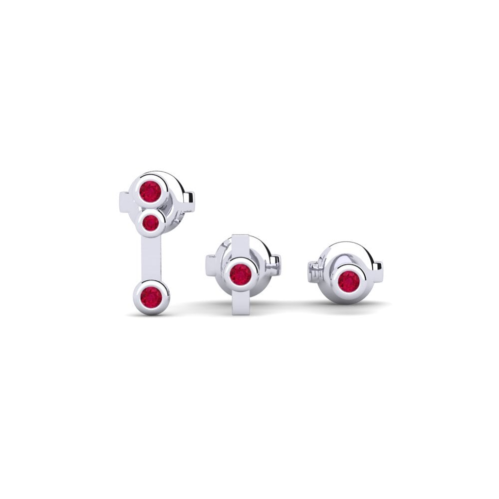 950 Platinum Ruby Women's Earring Bolti - SET