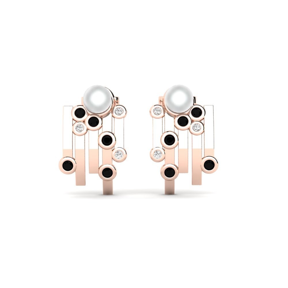 14ct Rose Gold Black Onyx Women's Earring Boul
