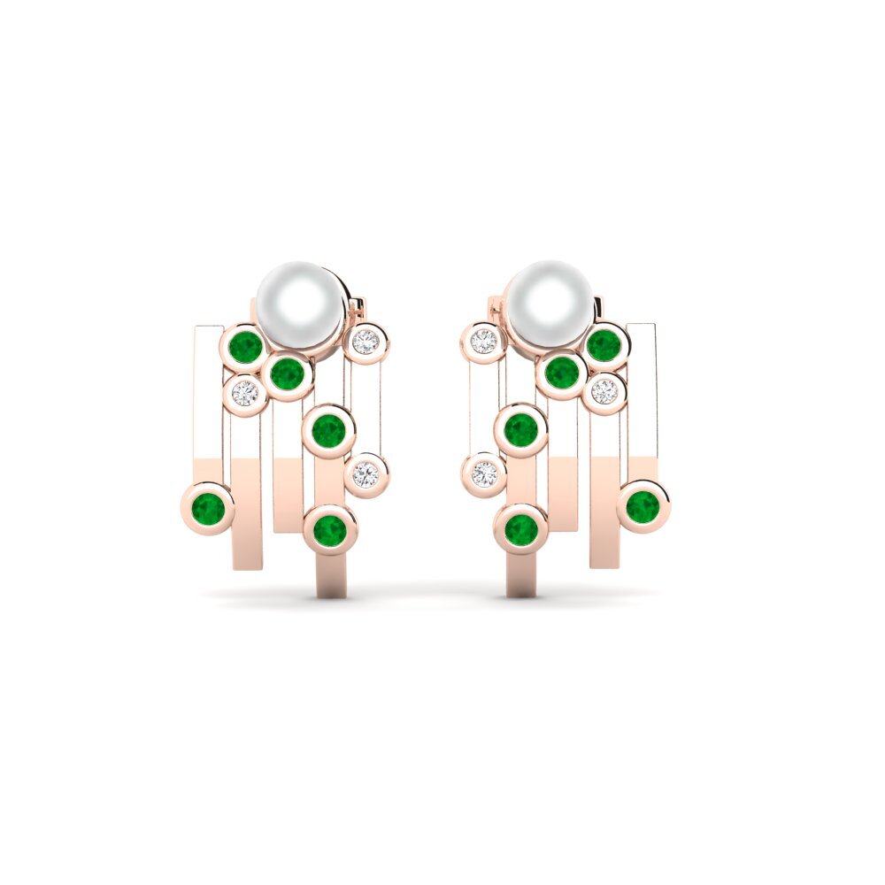 14ct Rose Gold Emerald Women's Earring Boul