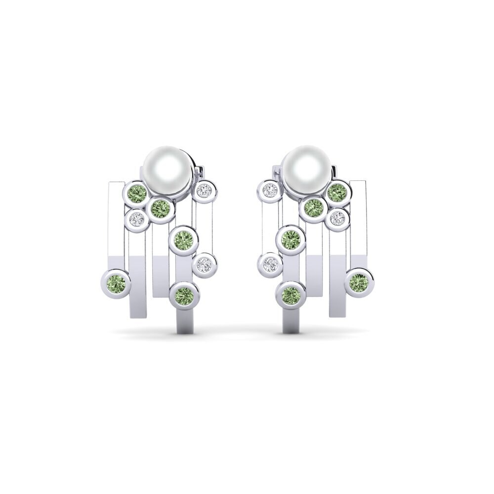 950 Platinum Green Diamond Women's Earring Boul