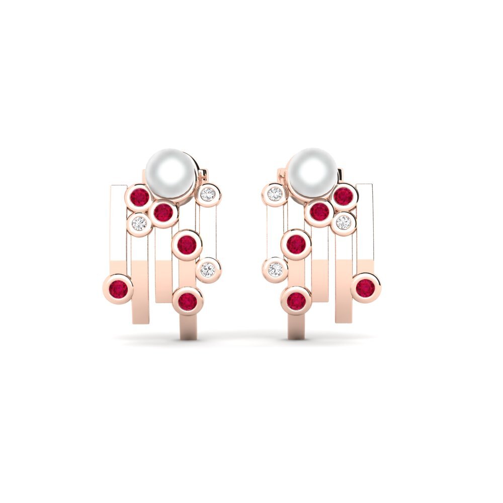 14ct Rose Gold Ruby Women's Earring Boul
