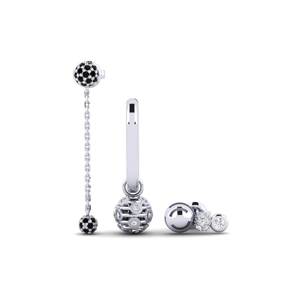 950 Platinum Black Sapphire Women's Earring Cadollgan - SET
