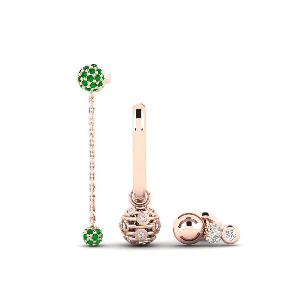 14ct Rose Gold Emerald Women's Earring Cadollgan - SET