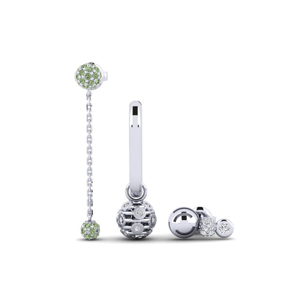 950 Platinum Green Diamond Women's Earring Cadollgan - SET