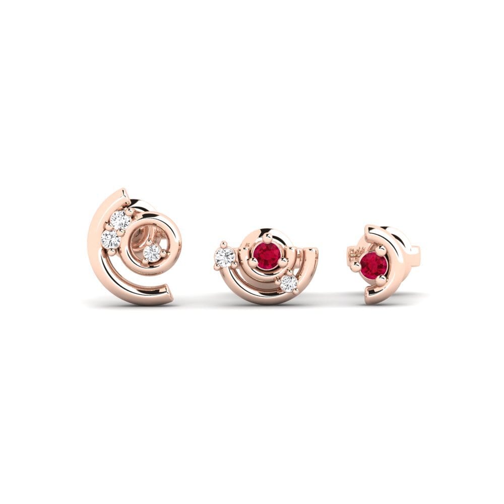 14ct Rose Gold Ruby Women's Earring Corbeyrier - SET