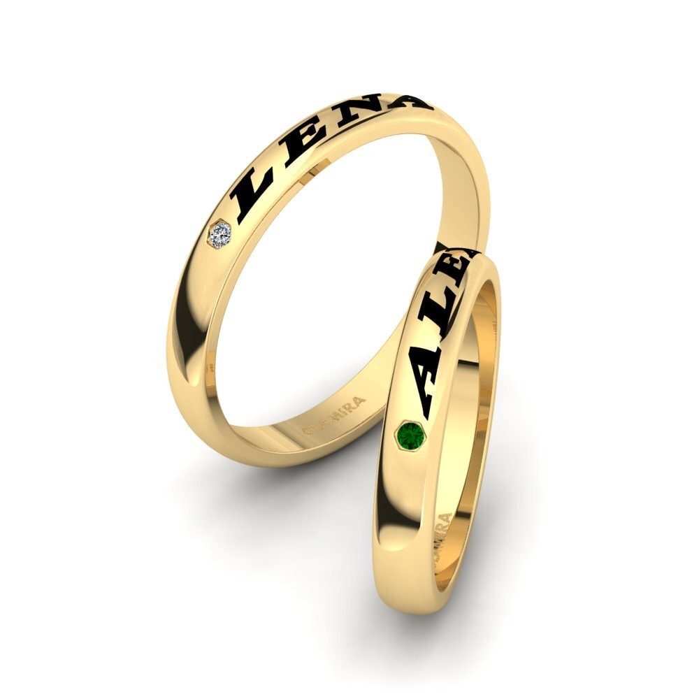 14ct Yellow Gold Green Zirconia Wedding Ring Ayrelle Pair