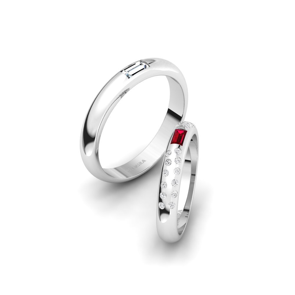 Red Zirconia Wedding Ring Baselit Pair