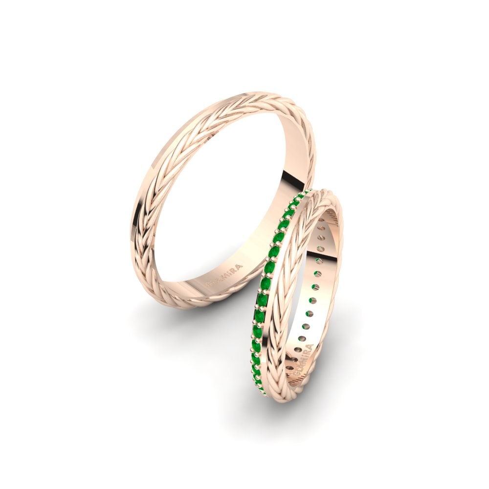 14ct Rose Gold Emerald Wedding Ring Folkston Pair