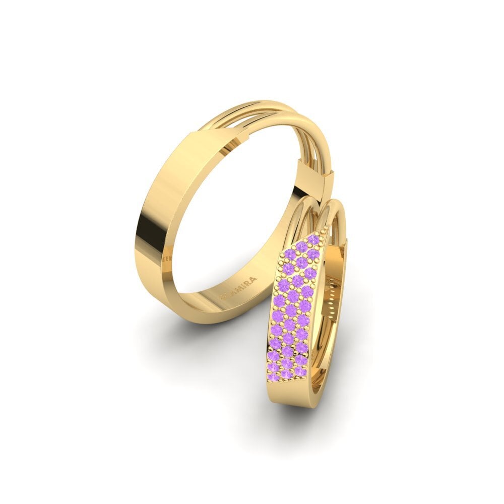 14ct Yellow Gold Amethyst Wedding Ring Urmera Pair