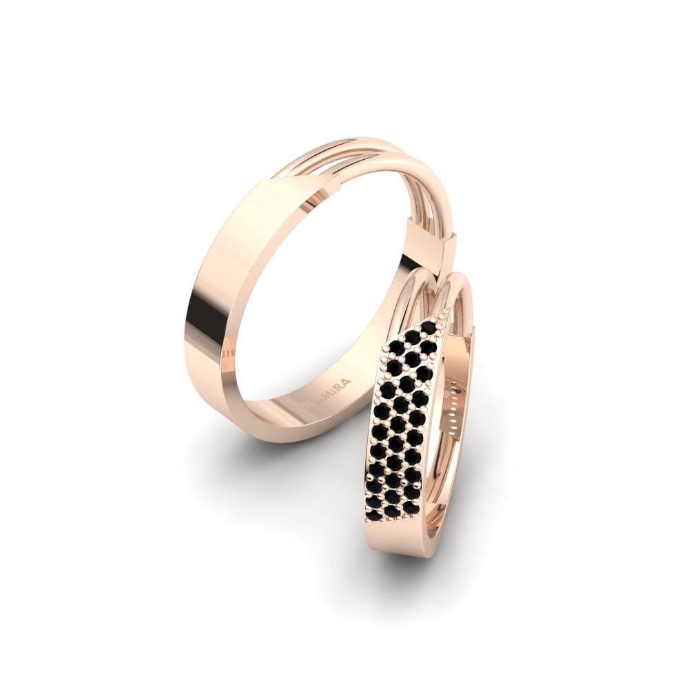 18k Rose Gold Black Diamond Wedding Ring Urmera Pair