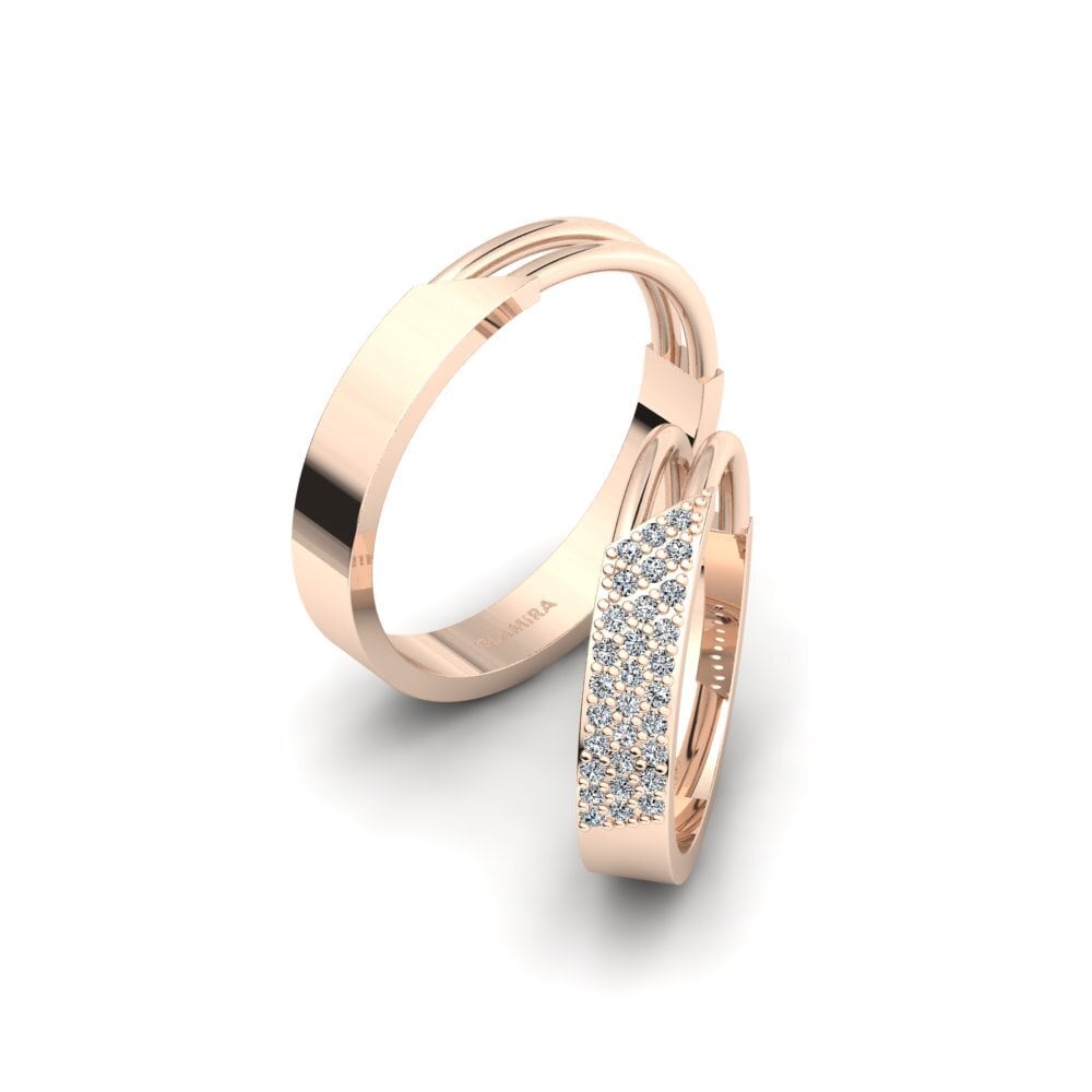 Or Rose18k Zircone Bague de Mariage Urmera Pair