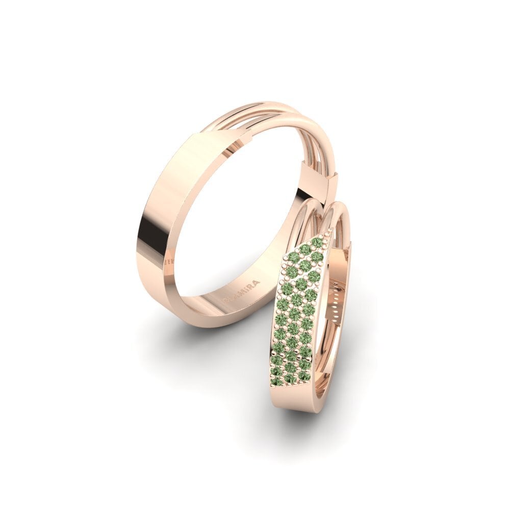 18k Oro Rosa Diamante Verde Anillo de boda Urmera Pair