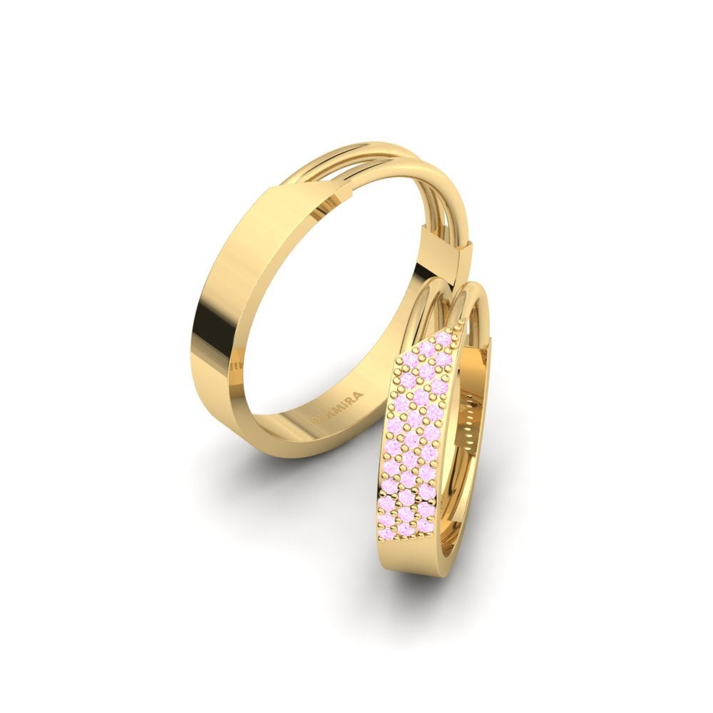 14ct Yellow Gold Pink Sapphire Wedding Ring Urmera Pair