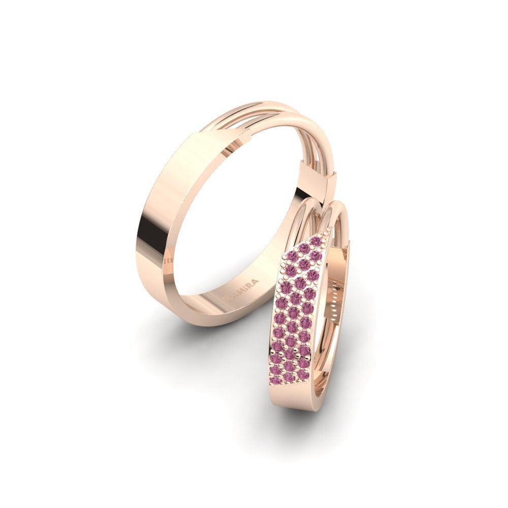 18k Oro Rosa Granate Rhodolite Anillo de boda Urmera Pair