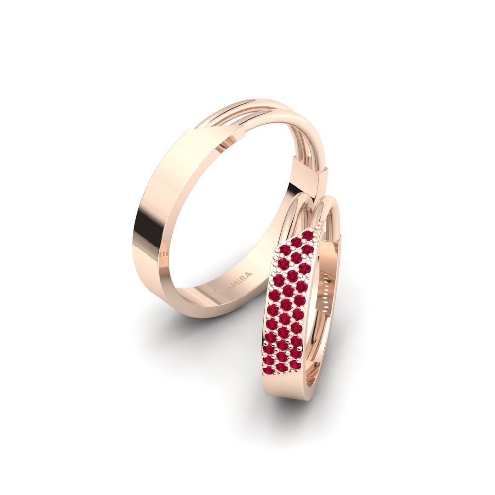 18k Oro Rosa Rubí Anillo de boda Urmera Pair