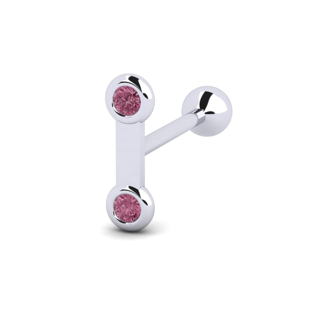 14k Oro Blanco Rodolita de Granito Piercing de trago Bulas