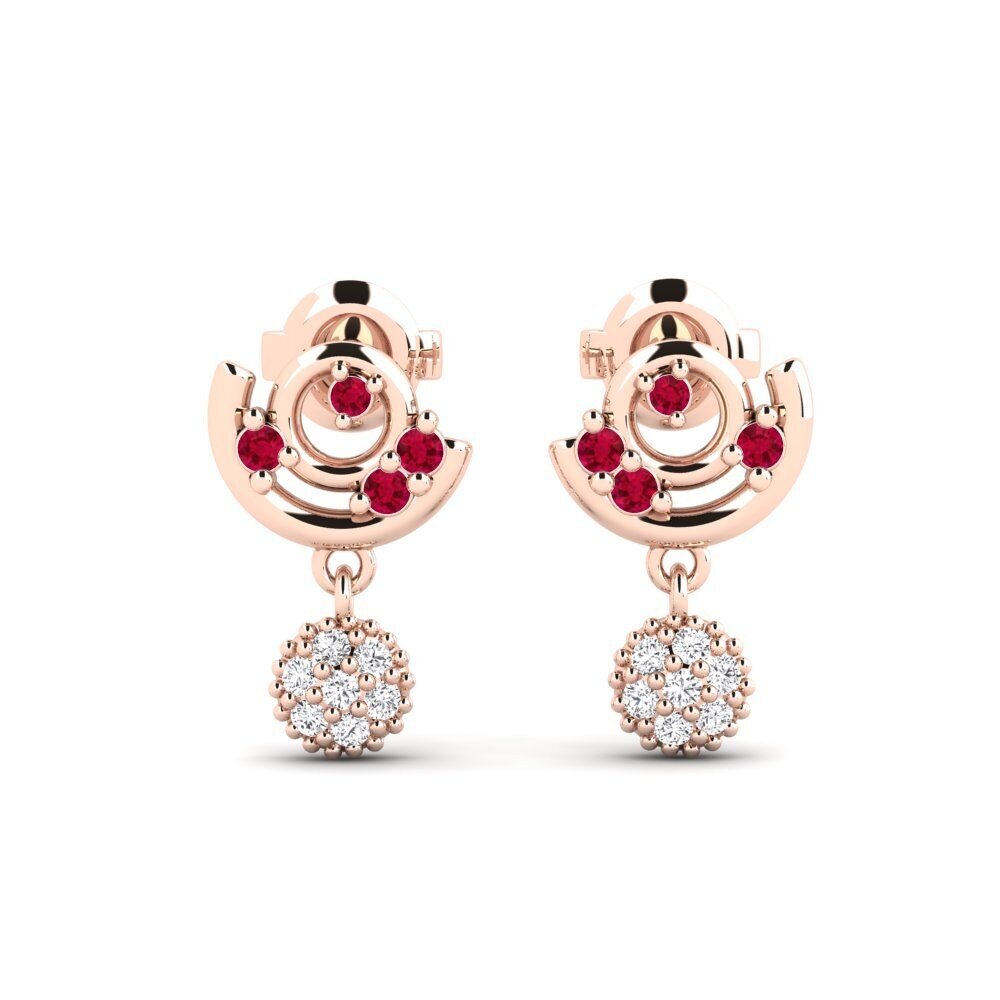 14ct Rose Gold Ruby Women's Earring Thunath - A