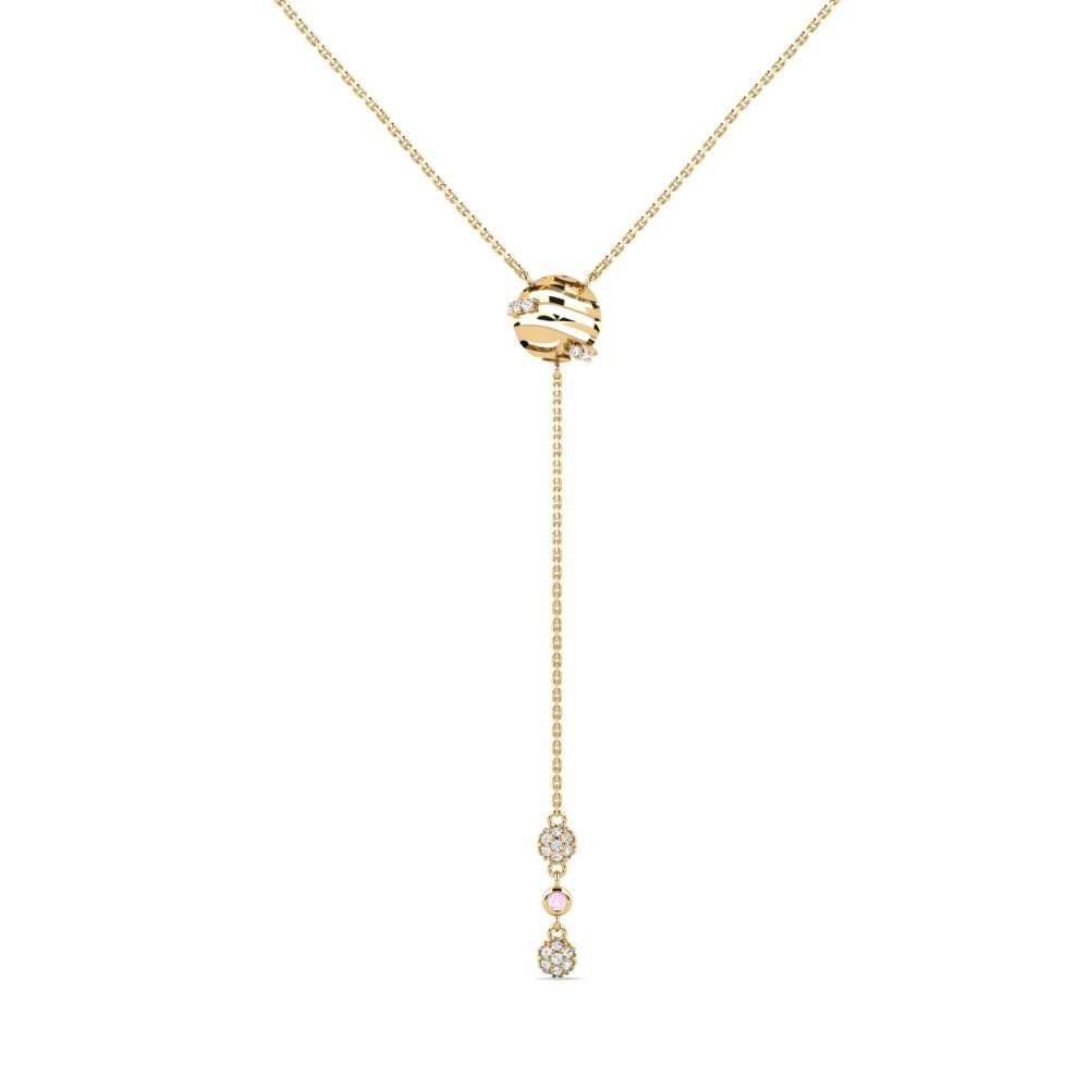 14ct Yellow Gold Round Pink Sapphire Women's Necklace Urubamba