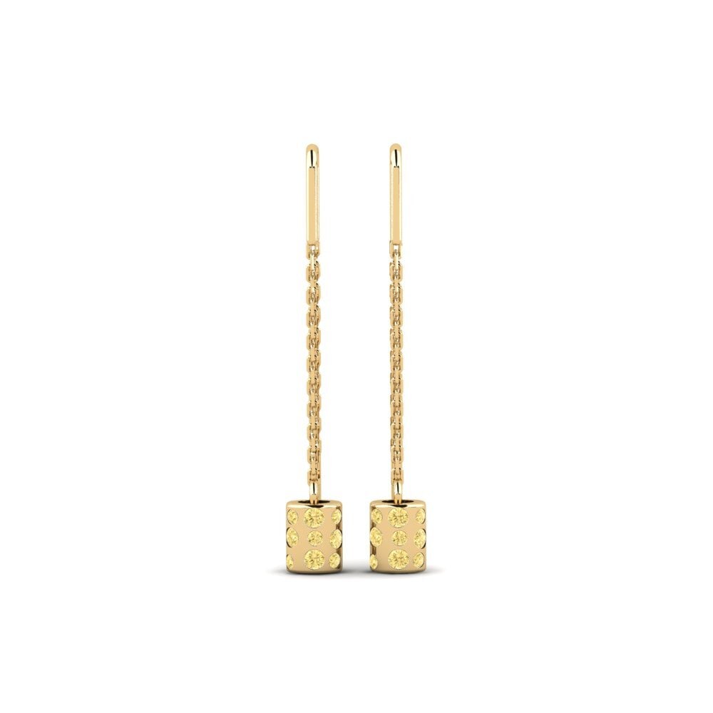 14ct Yellow Gold Round Yellow Diamond Women's Earring Wolbrom