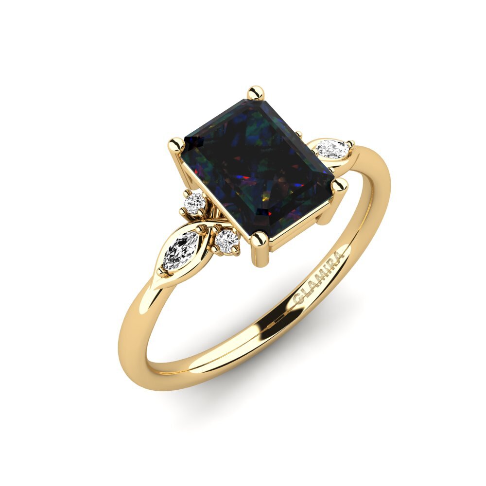 585 Žluté zlato Černý opál Zásnubní prsten Gisu - Emerald 2.15 crt