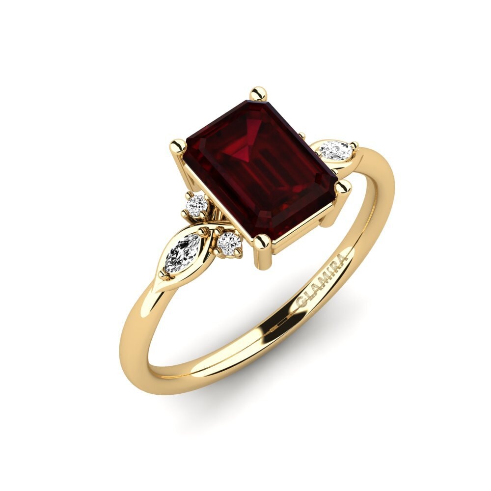 14K Yellow Gold Garnet Engagement Ring Gisu - Emerald 2.15 crt
