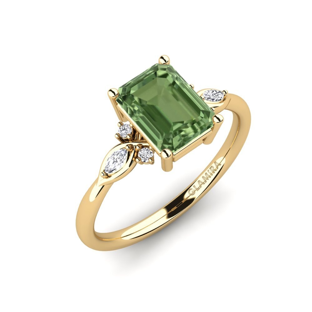 585 Žluté zlato Zelený Safír Zásnubní prsten Gisu - Emerald 2.15 crt