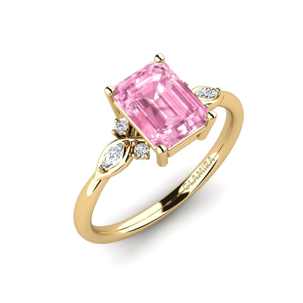 585 Žluté zlato Růžový safír Zásnubní prsten Gisu - Emerald 2.15 crt