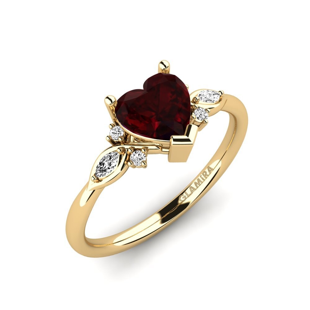 14K Yellow Gold Garnet Engagement Ring Gisu - Heart 0.97 crt