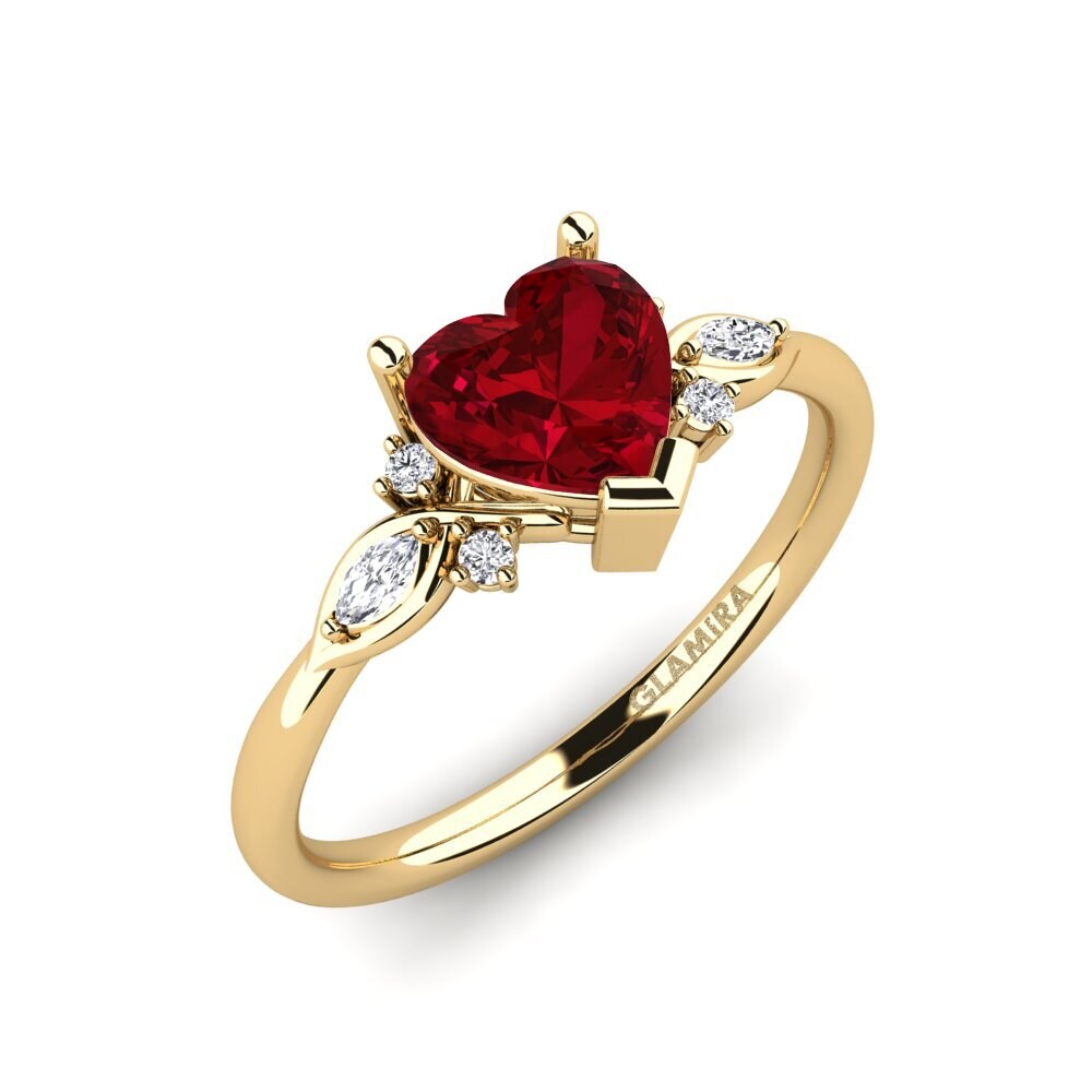 14k Yellow Gold Red Zirconia Engagement Ring Gisu - Heart 0.97 crt