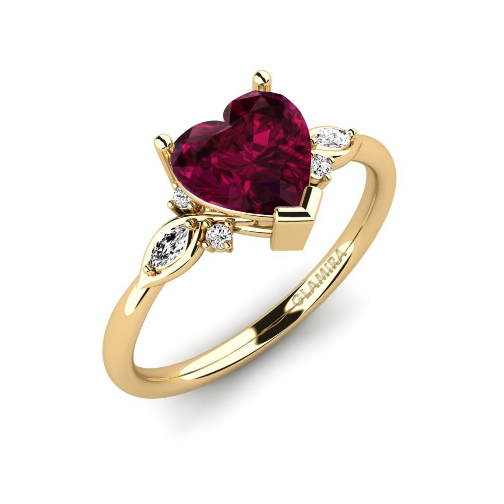 Oro Giallo 585 Granato Rodolite Anello di fidanzamento Gisu - Heart 1.50 crt