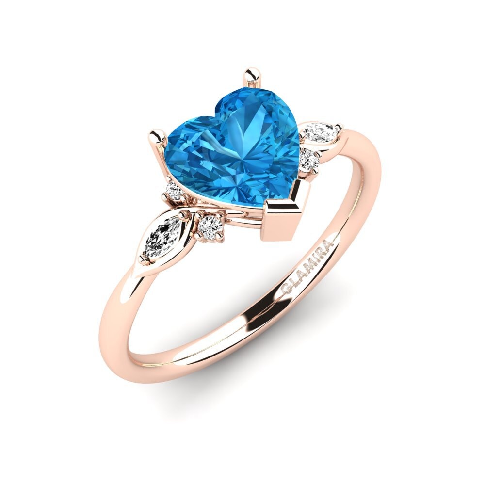 14k Oro Rosa Topacio azul Anillo de compromiso Gisu - Heart 1.50 crt