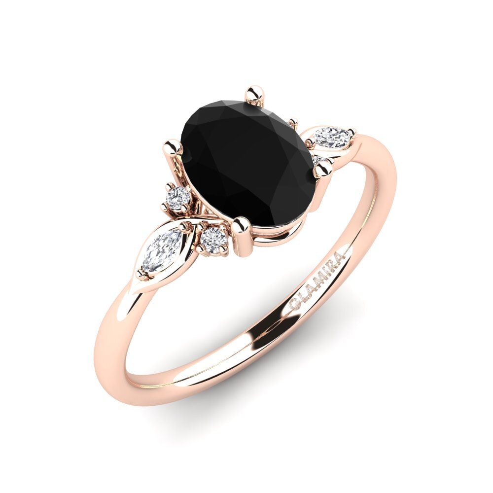 Or rose 585 Diamant Noir Bague de fiançailles Gisu - Oval 1.09 crt