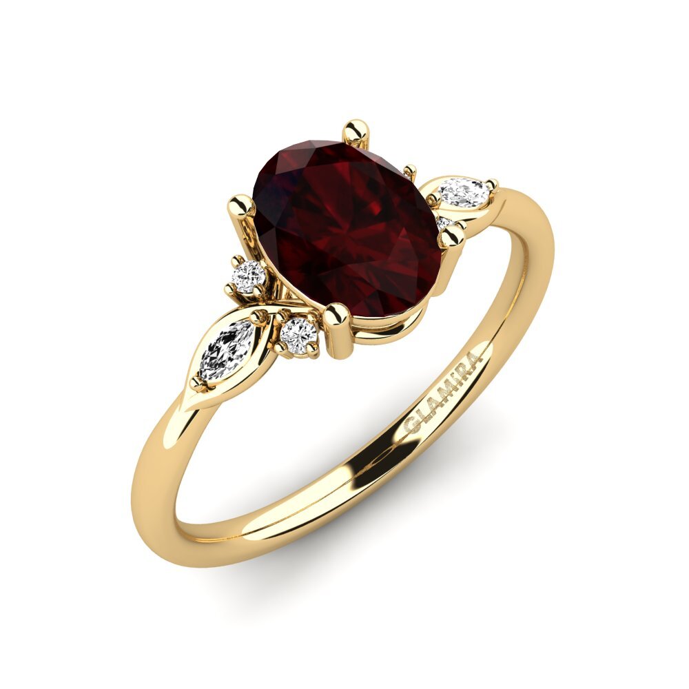 14K Yellow Gold Garnet Engagement Ring Gisu - Oval 1.09 crt