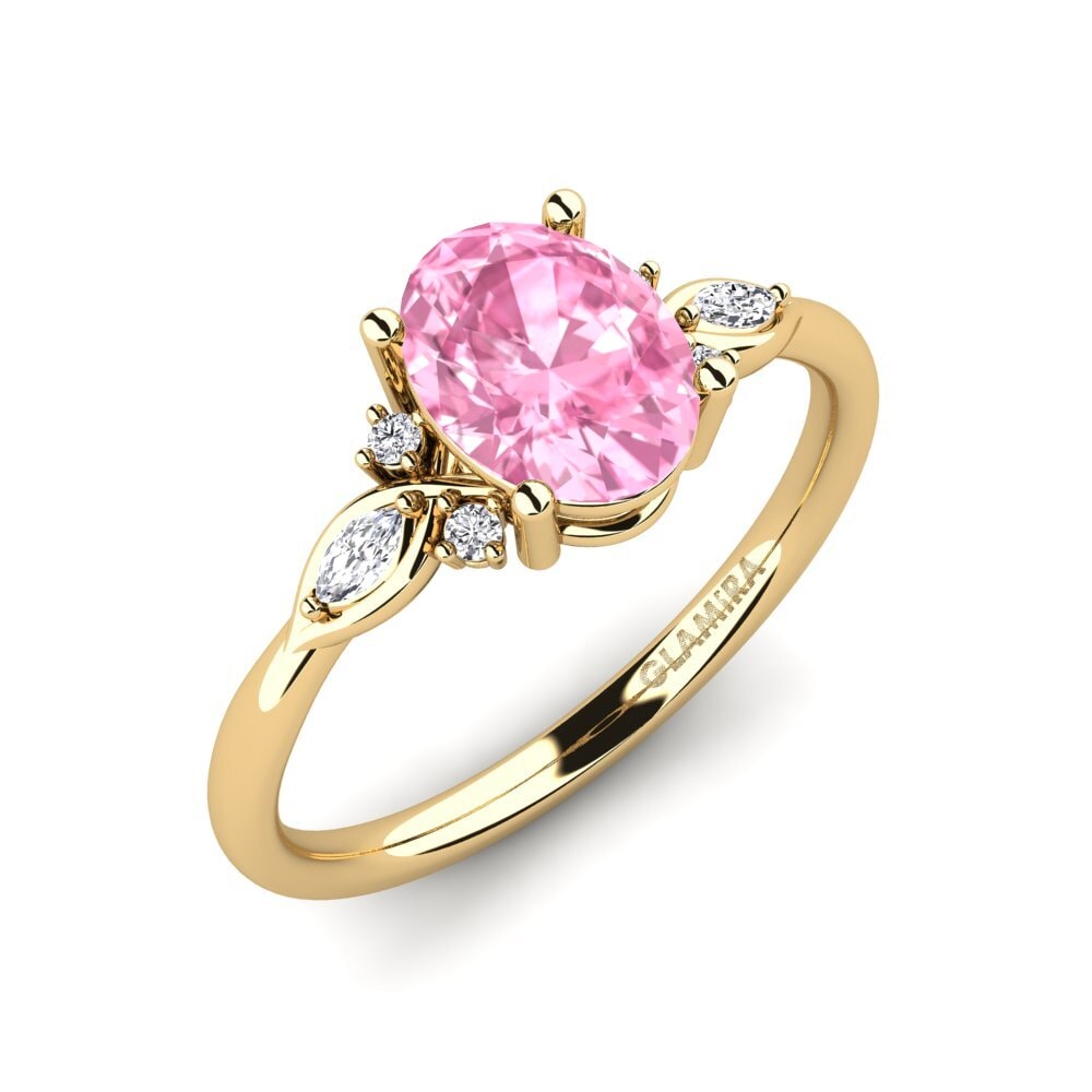 9k Oro Amarillo Zafiro Rosado Anillo de compromiso Gisu - Oval 1.09 crt