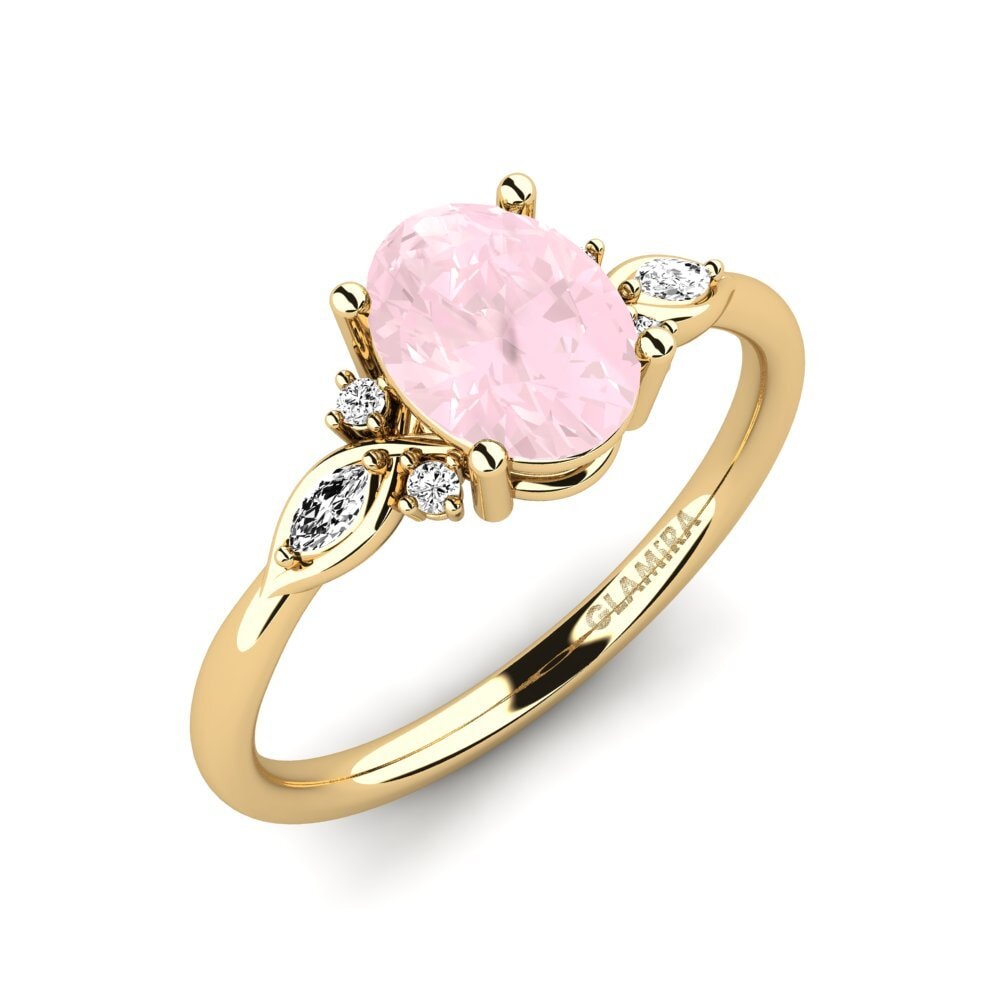 14ct Yellow Gold Rose Quartz Engagement Ring Gisu - Oval 1.09 crt