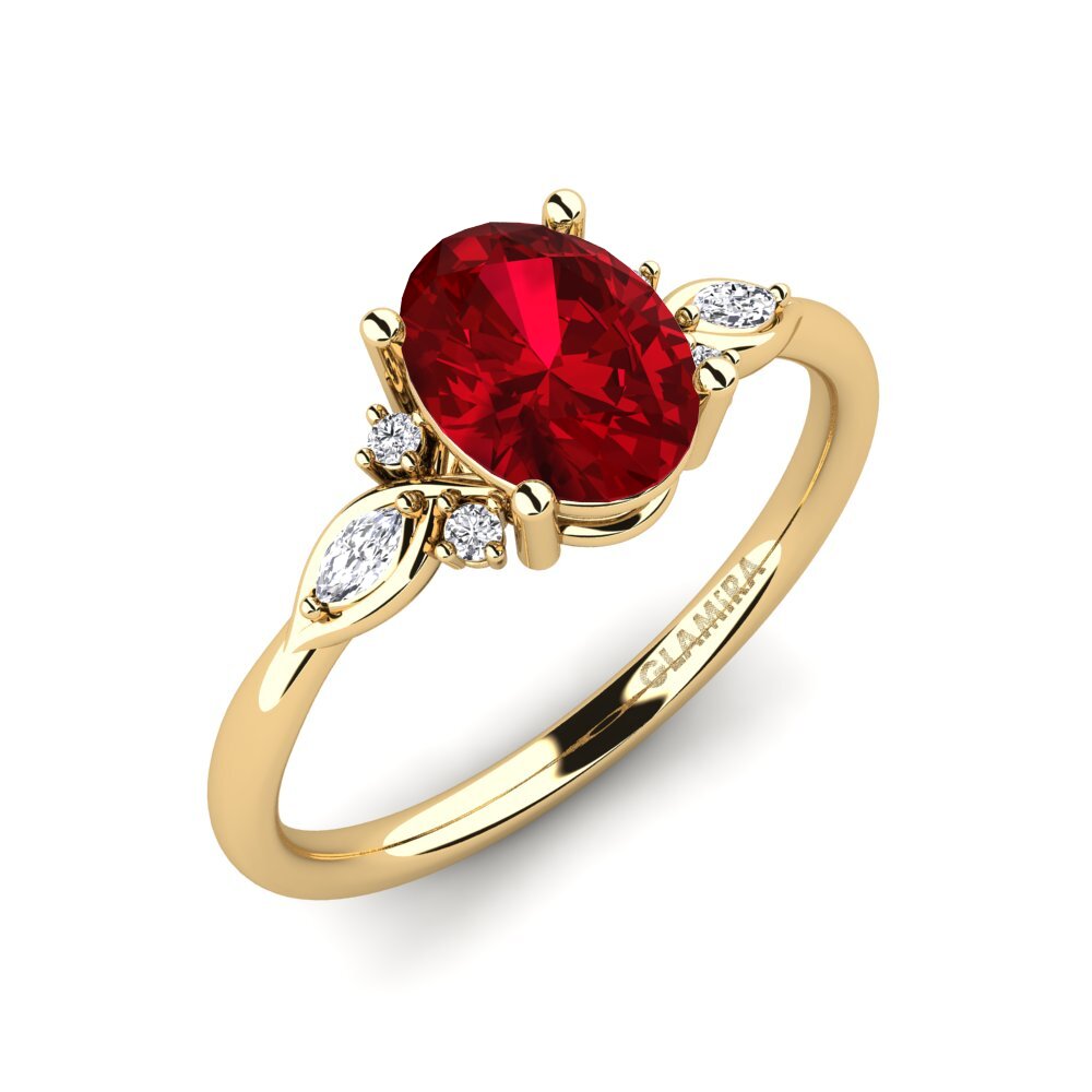 14k Yellow Gold Red Zirconia Engagement Ring Gisu - Oval 1.09 crt
