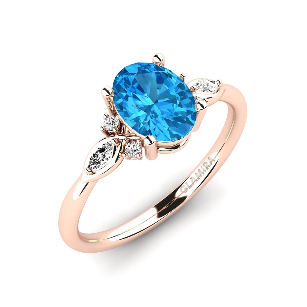 14k Oro Rosa Topacio azul Anillo de compromiso Gisu - Oval 1.09 crt