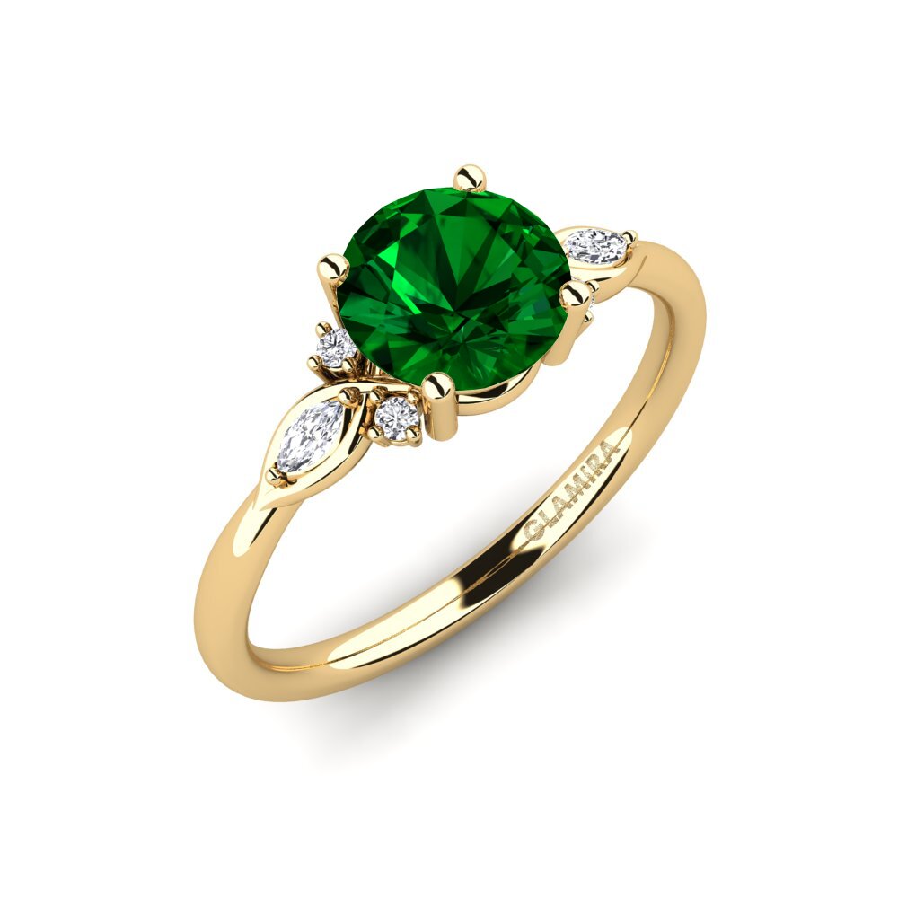 14k Oro Amarillo Circonita Verde Anillo de compromiso Gisu - Round 1.25 crt