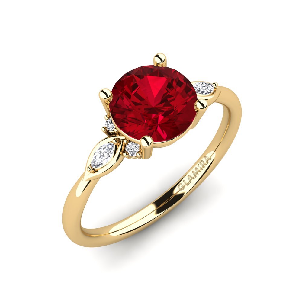 14k Yellow Gold Red Zirconia Engagement Ring Gisu - Round 1.6 crt