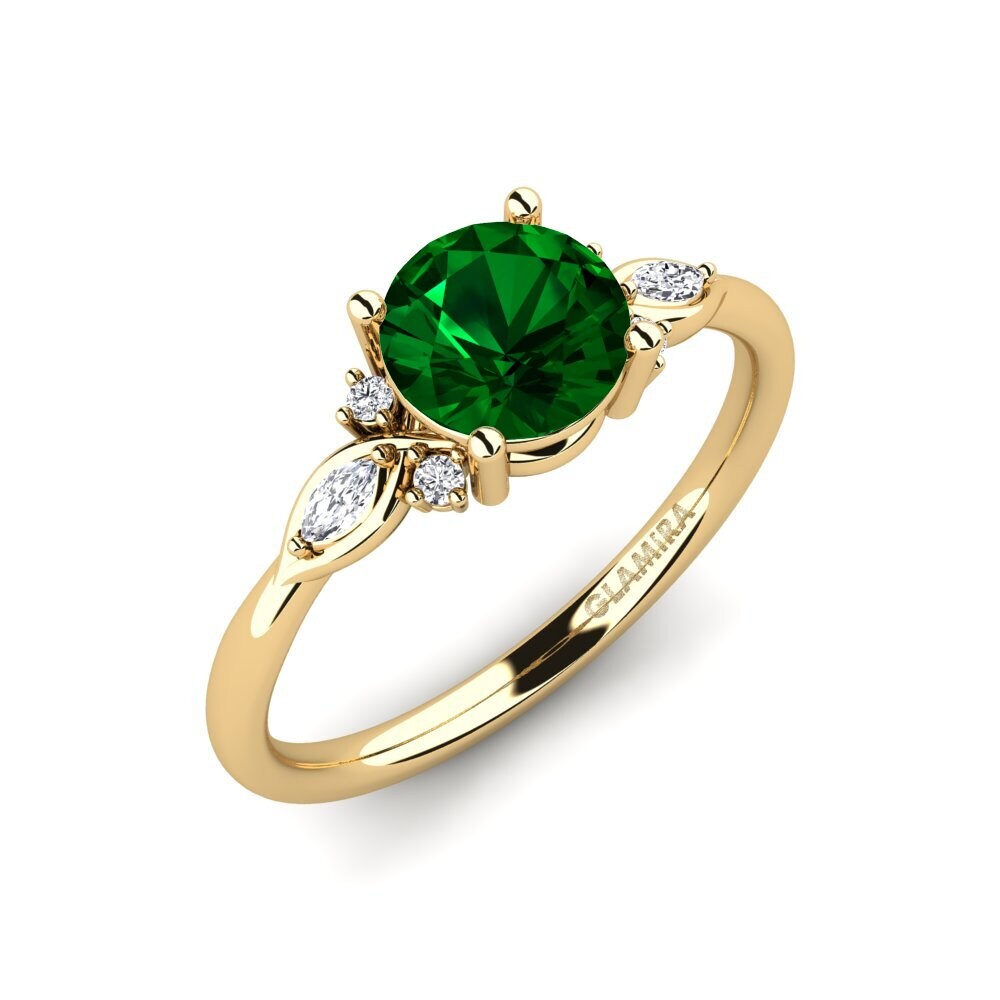 14k Oro Amarillo Circonita Verde Anillo de compromiso Gisu - Round 1.0 crt
