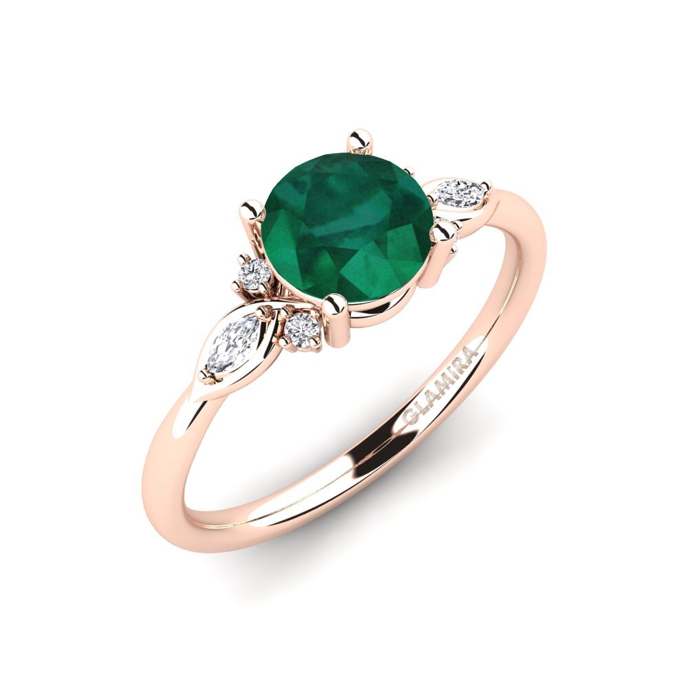 14ct Rose Gold Emerald Engagement Ring Gisu - Round 1.0 crt
