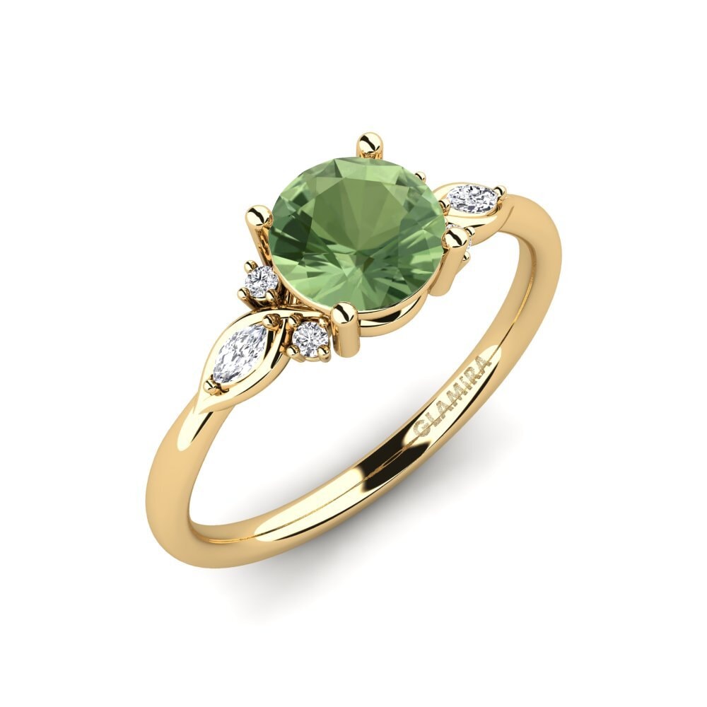 14k Oro Amarillo Zafiro Verde Anillo de compromiso Gisu - Round 1.0 crt