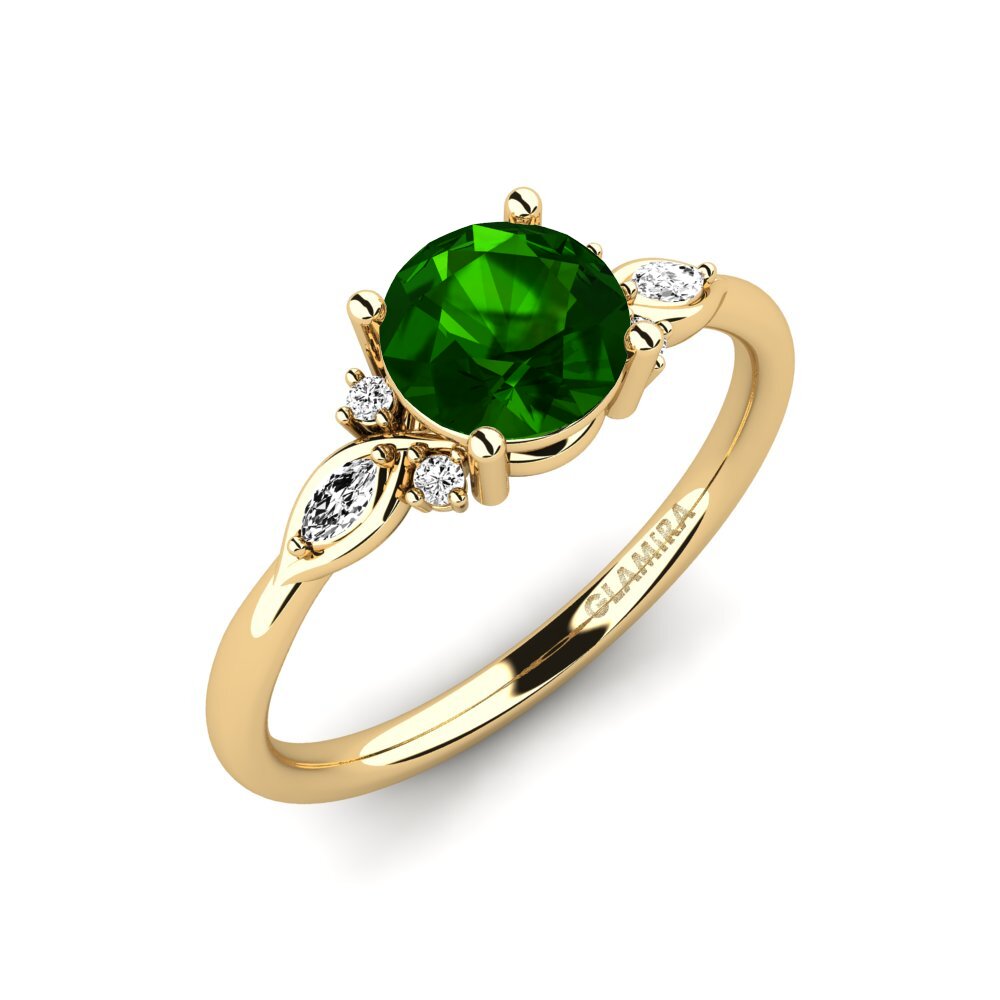 14K Yellow Gold Green Tourmaline Engagement Ring Gisu - Round 1.0 crt