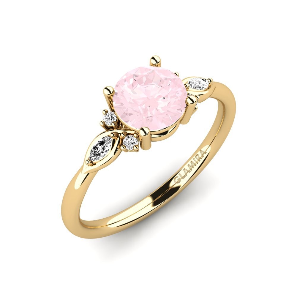 14ct Yellow Gold Rose Quartz Engagement Ring Gisu - Round 1.0 crt