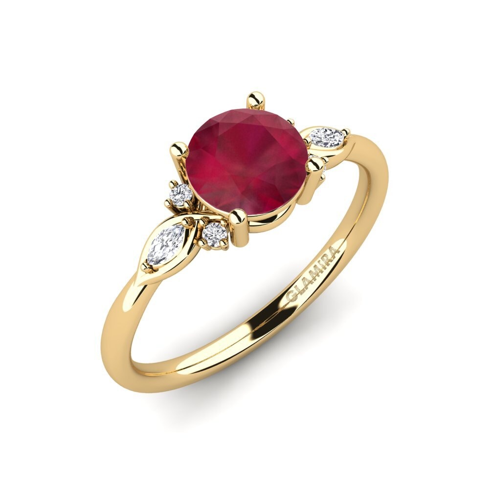 14ct Yellow Gold Ruby Engagement Ring Gisu - Round 1.0 crt