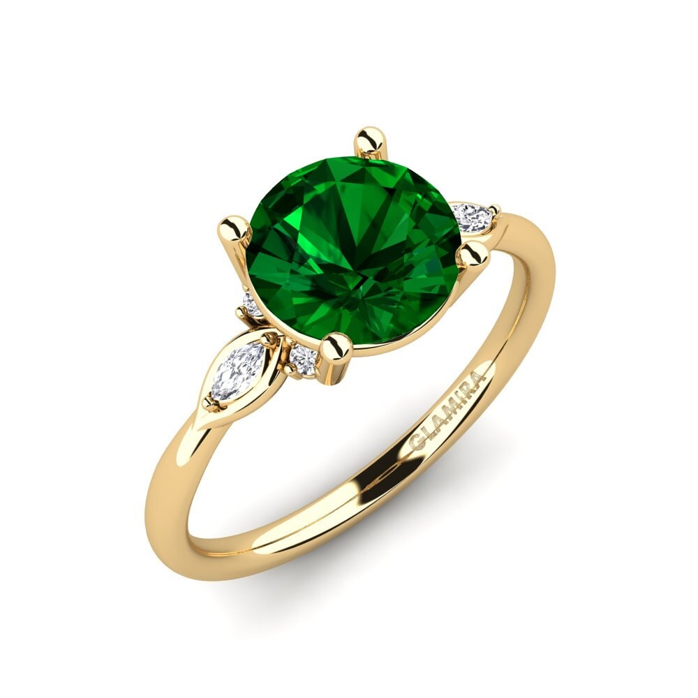 14k Oro Amarillo Circonita Verde Anillo de compromiso Gisu - Round 2.0 crt