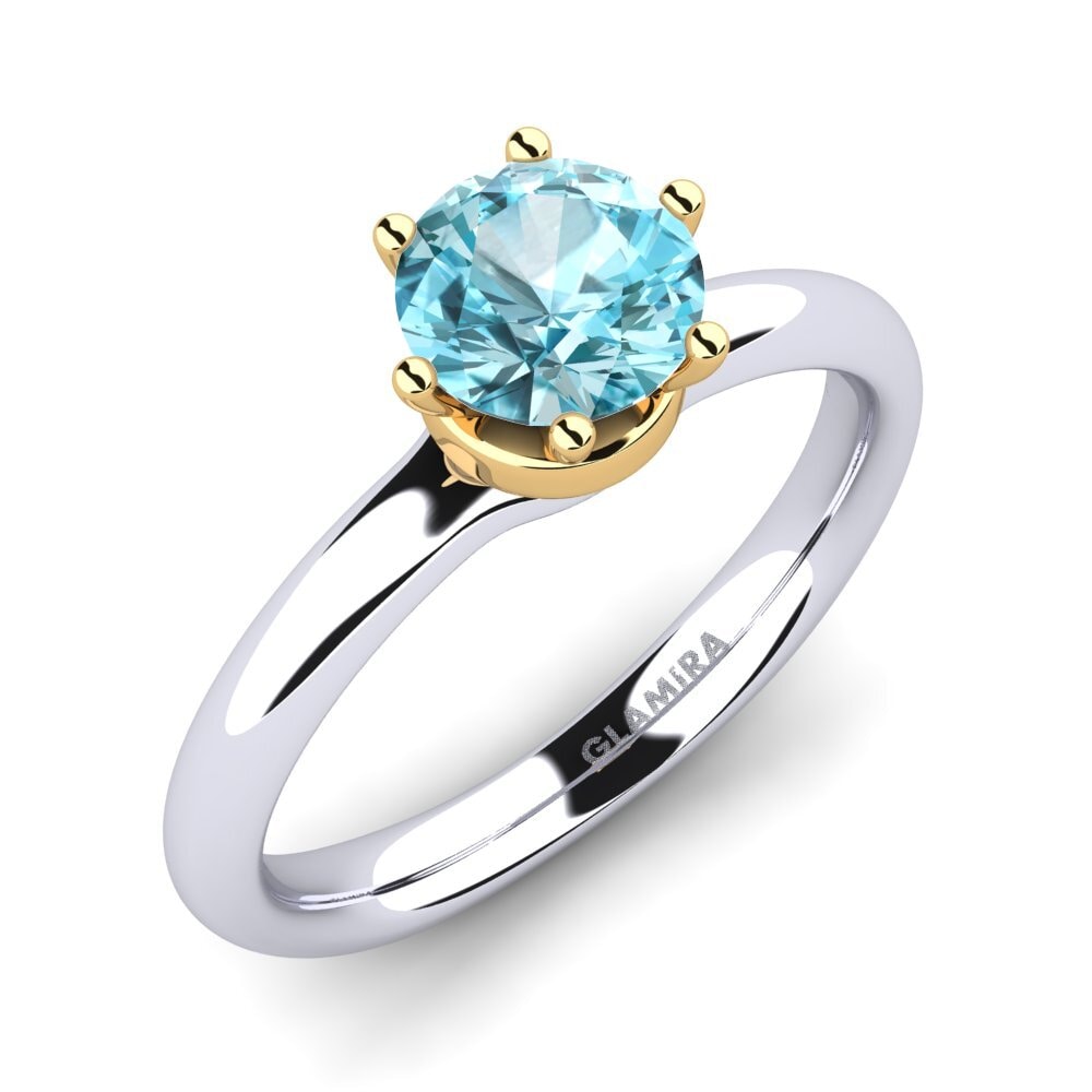 14ct White / Yellow Gold Blue Zircon Engagement Ring Almira 0.8 crt