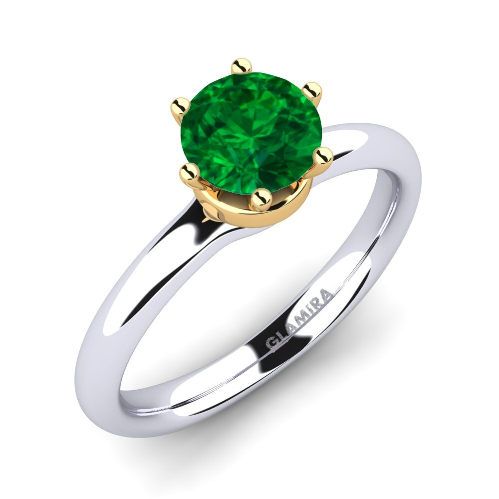 14ct White / Yellow Gold Emerald (Lab Created) Engagement Ring Almira 0.8 crt