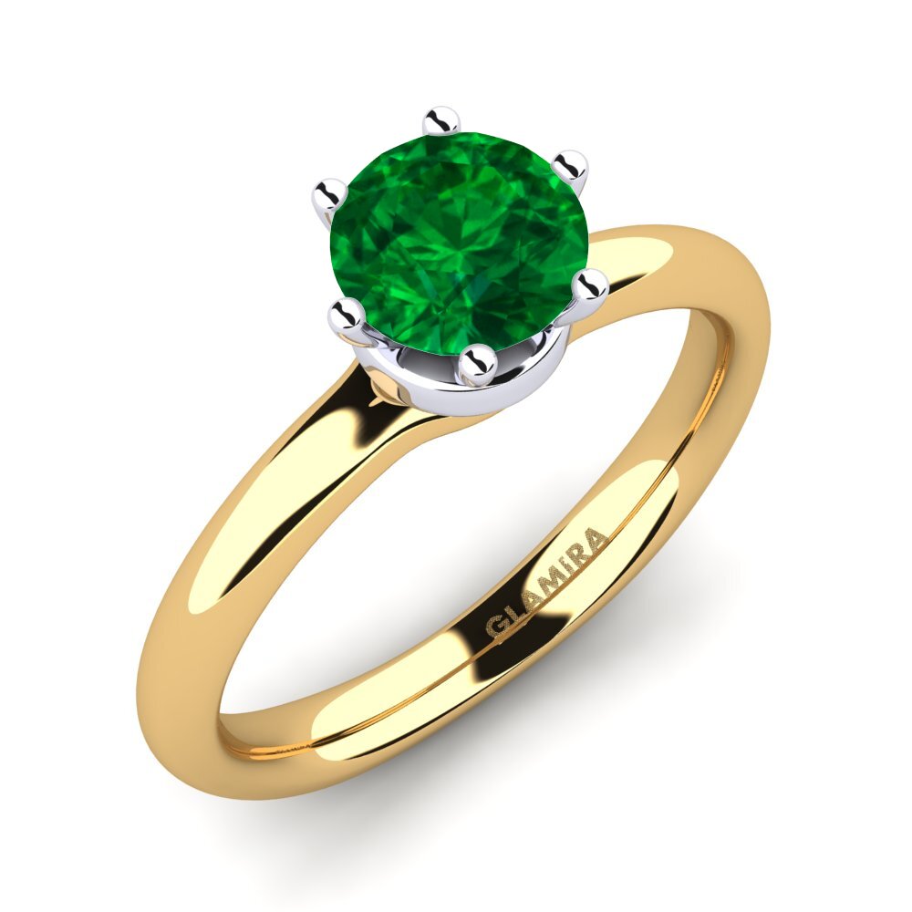 14ct Yellow / White Gold Emerald (Lab Created) Engagement Ring Almira 0.8 crt